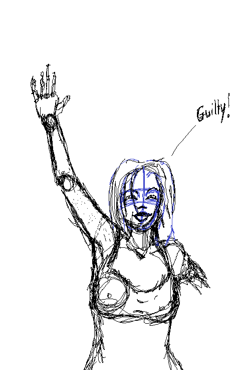 guilty en noir et blanc avec trait de construction